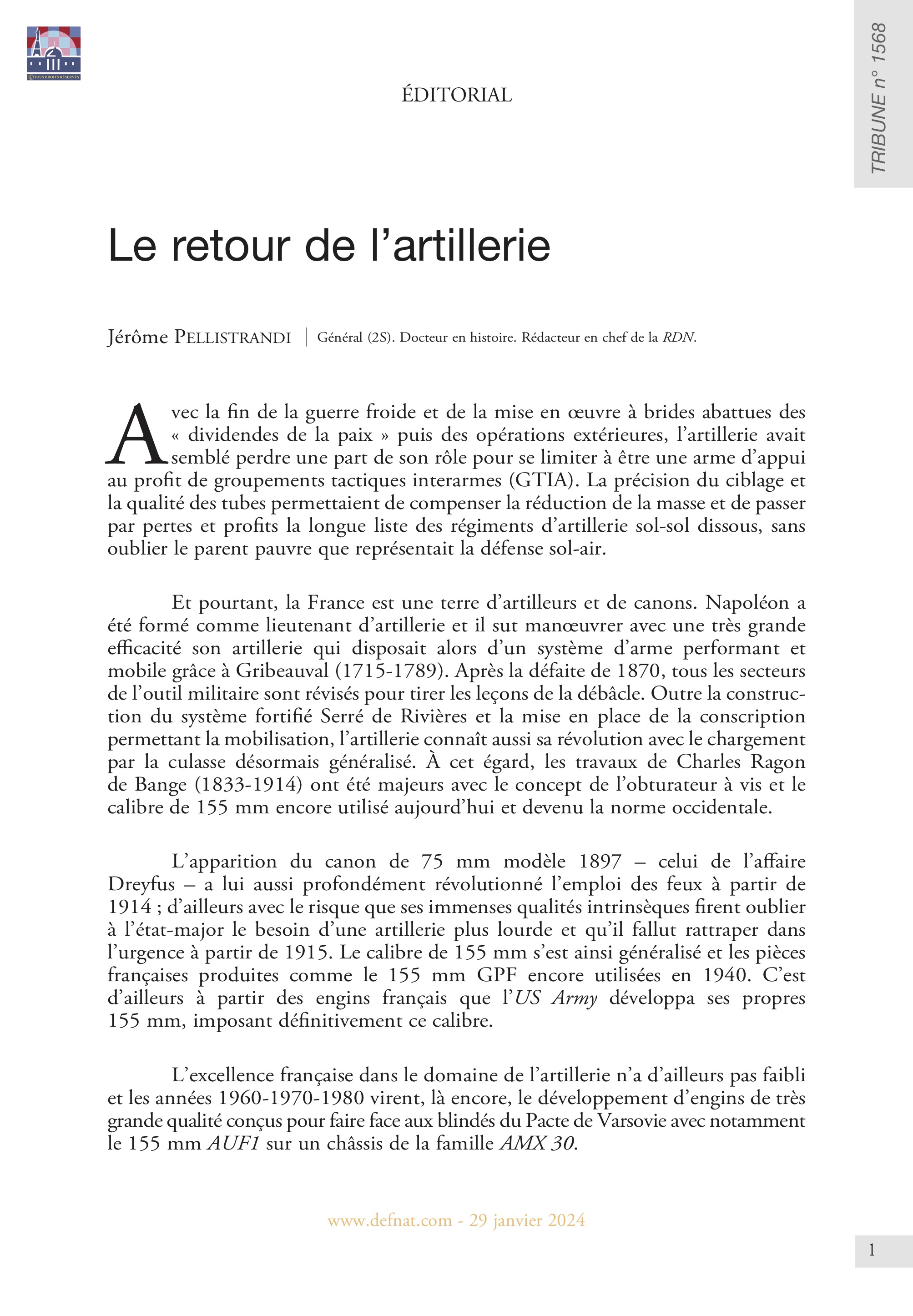 Éditorial – Le retour de l’artillerie (T 1568)
